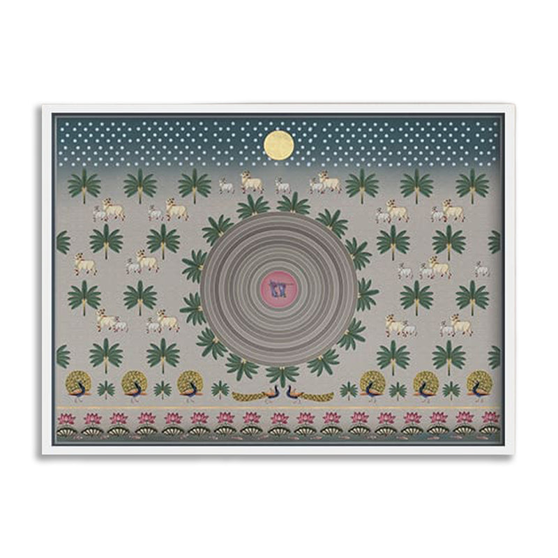 Contemporary Pichwai with Krishna Basuri Traditional Artwork Canvas Print for Wall