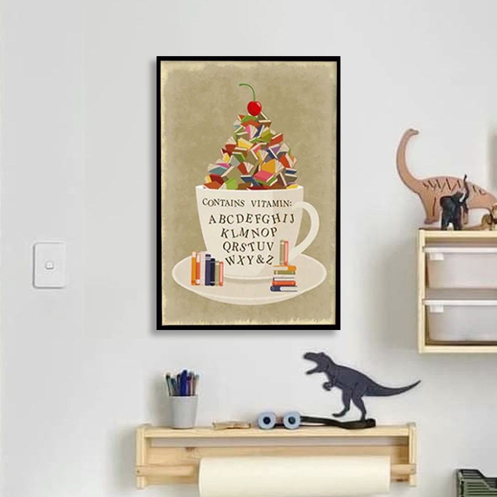 Cup of Knowledge — Whimsical Typography Pop Artwork Canvas Print for Wall