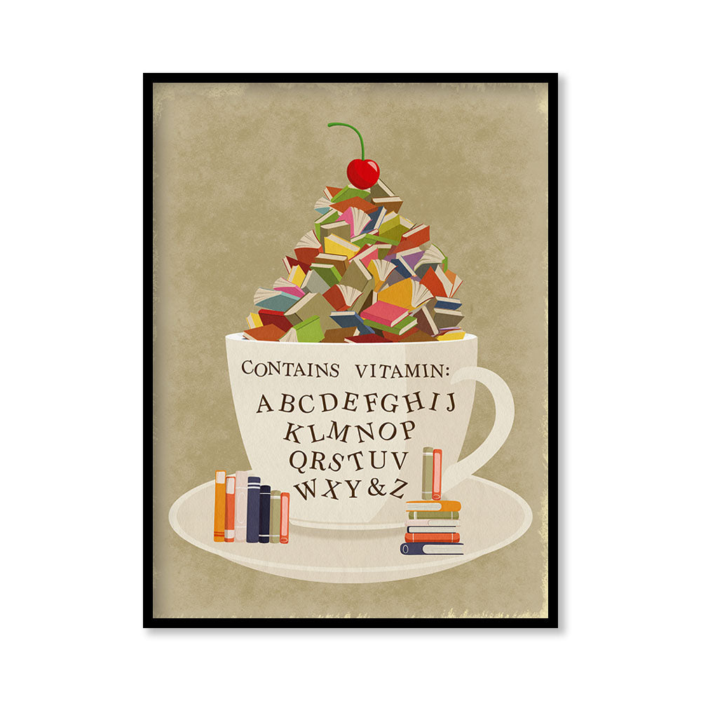 Cup of Knowledge — Whimsical Typography Pop Artwork Canvas Print for Wall