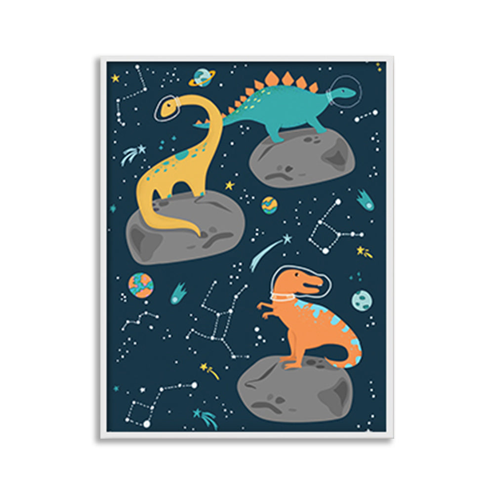 Dino in space Wall Art Canvas Print for Kids Room