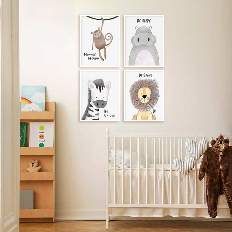 Animated Animals Canvas Painting Gallery Wall Art shown in a room