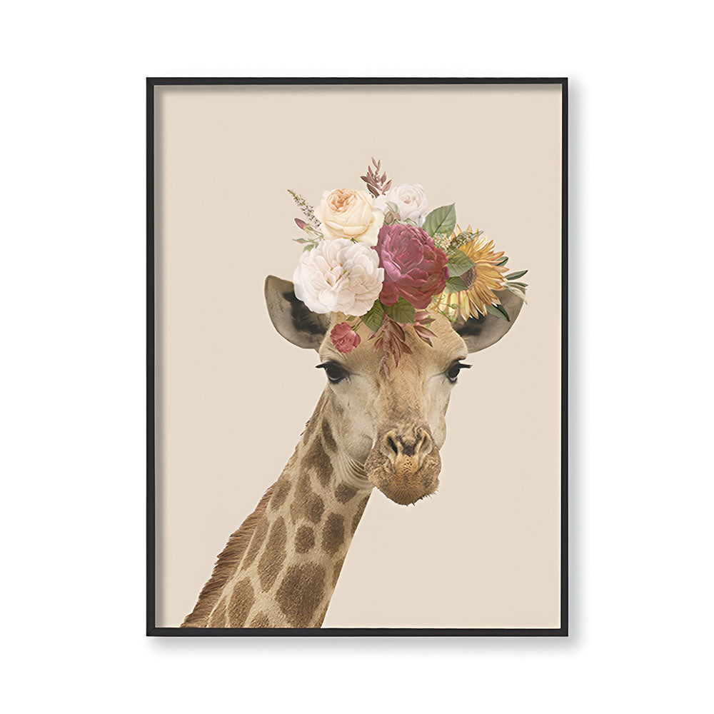 Giraffe Floral Head Wall Art Canvas Print for Kids Room shown in a room