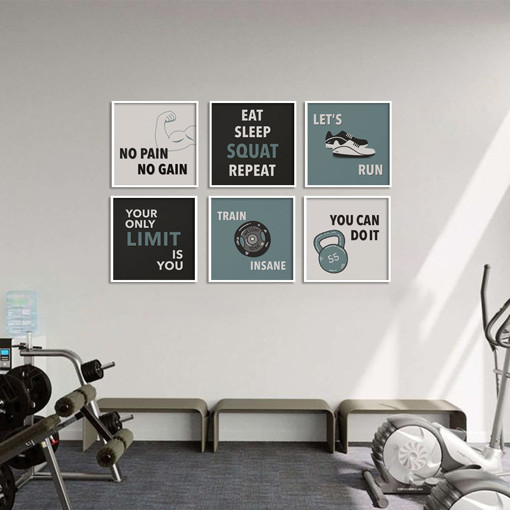 Gym Quotes(Set Of 6) Pop Artwork Canvas Print for Wall