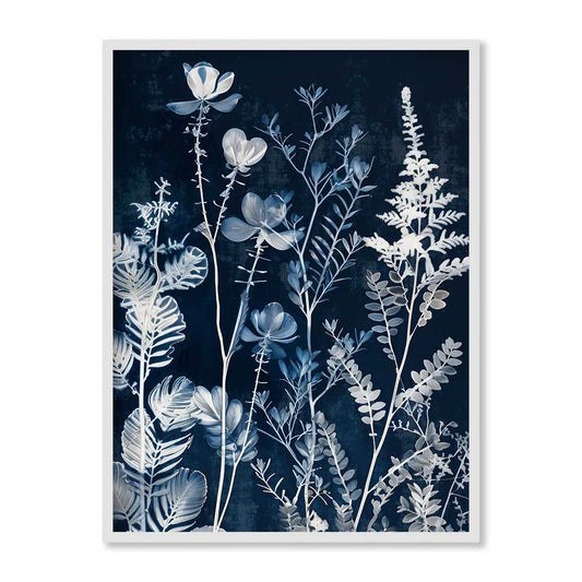 Indigo Blooms 1 Scandinavian Artwork Canvas Print for Wall