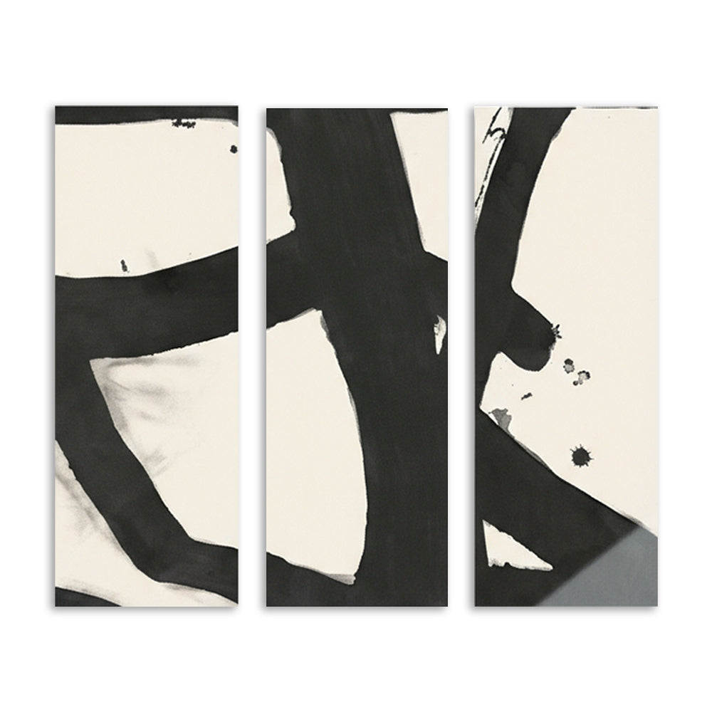 Intersection (Set of 3) Black and White Abstract Canvas Wall Art Print