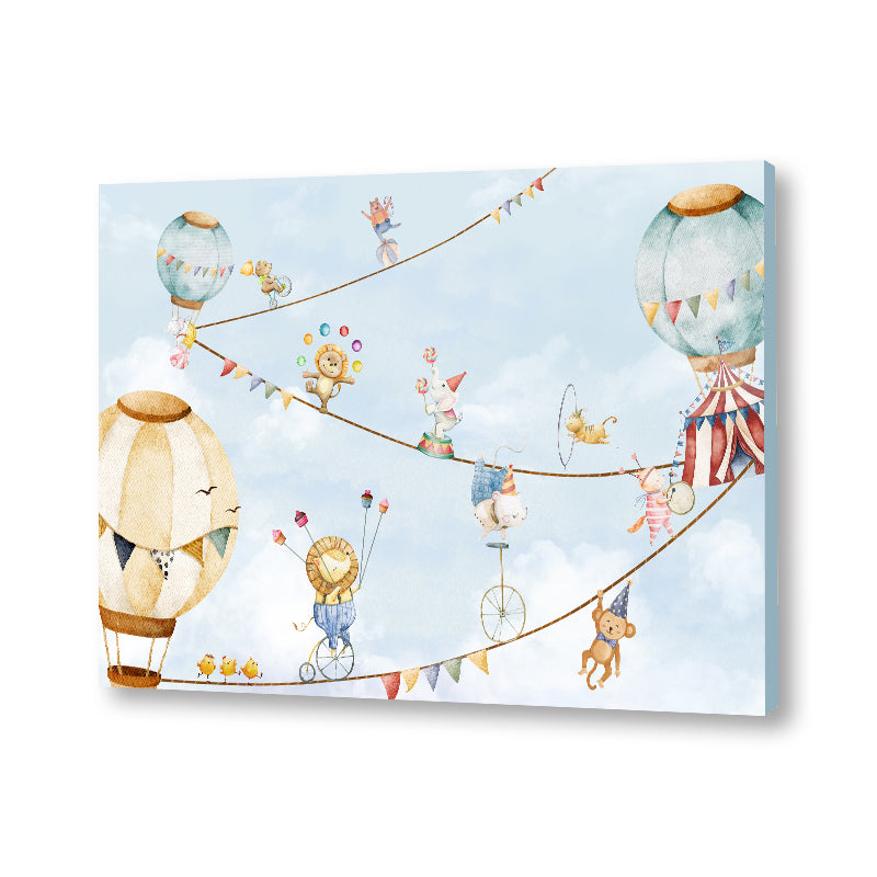 Circus In The Sky Wall Art Canvas Print for Kids Room