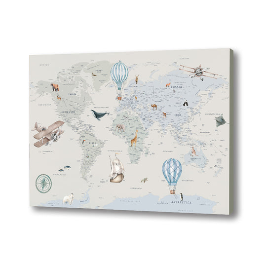 Little Globe Trotter Artwork Canvas Print for Kids Room