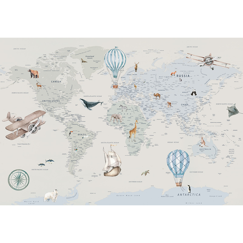 Little Globe Trotter Artwork Canvas Print for Kids Room shown in a room