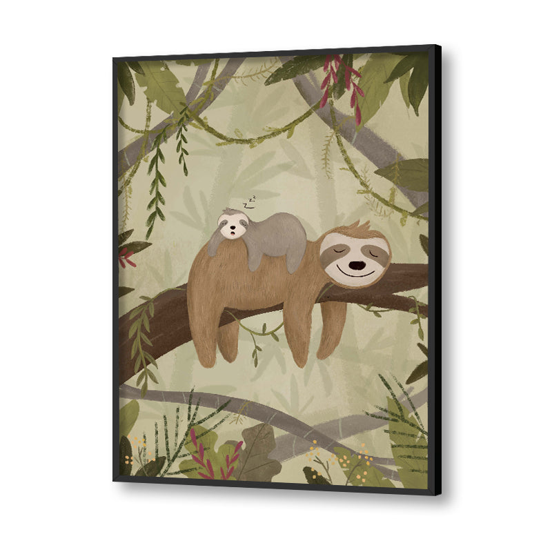 Sleepy Sloth Wall Art Canvas Print for Kids Room