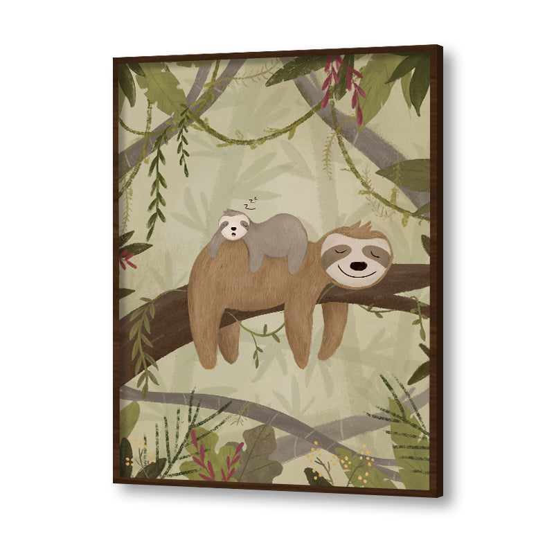 Sleepy Sloth Wall Art Canvas Print for Kids Room