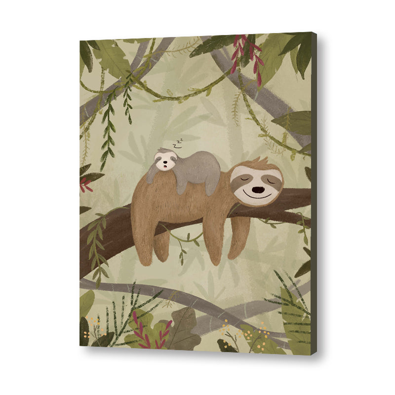 Sleepy Sloth Wall Art Canvas Print for Kids Room