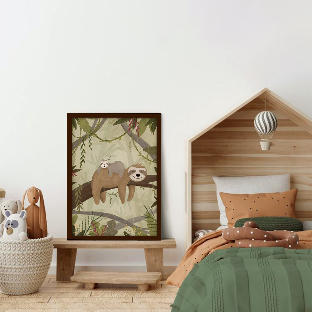 Sleepy Sloth Wall Art Canvas Print for Kids Room