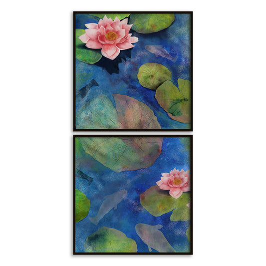 Lotus Pond (Set of 2) Wall Artwork | Nature Canvas Painting for Wall | Wall Decor | Wall Painting