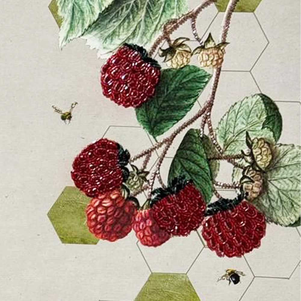 Botanical Honey Comb Set of 5 with Embellishment on Canvas Mixed Media Wall Artwork