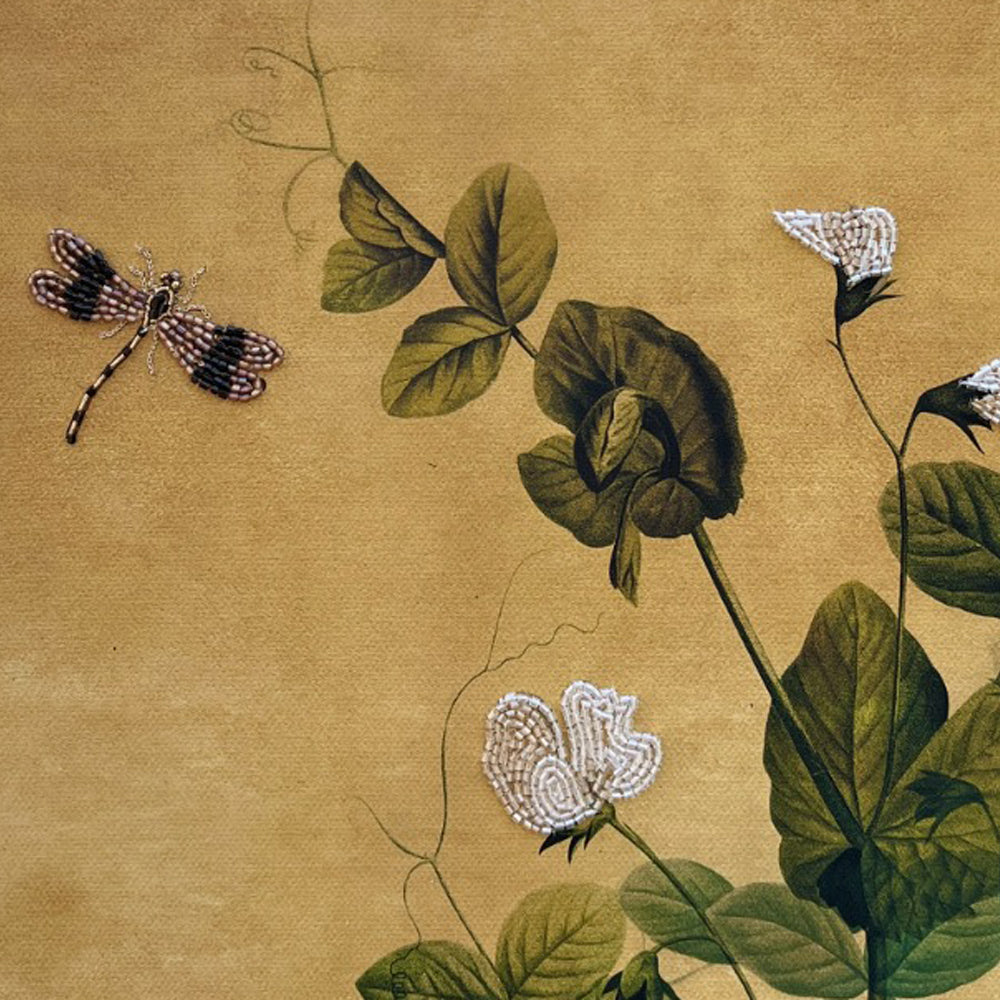 Botanical Honey Comb Set of 5 with Embellishment on Canvas Mixed Media Wall Artwork