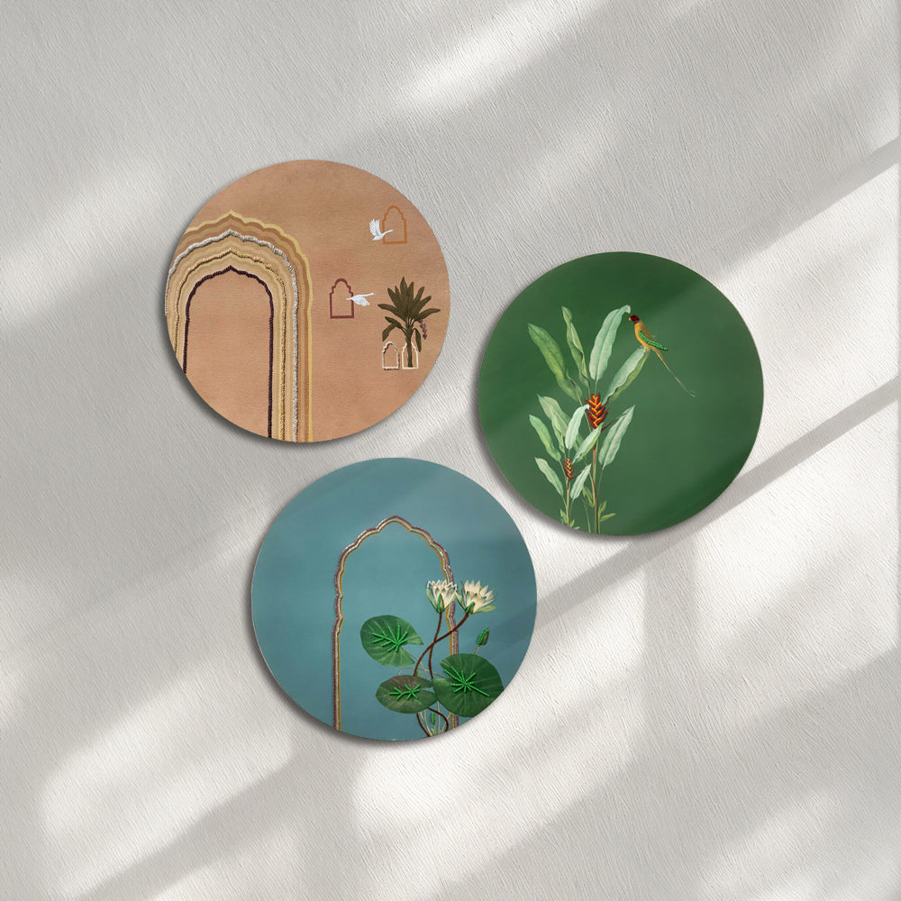 Grove Set of 3 Mixed Media Canvas Embroidered Wall Artwork