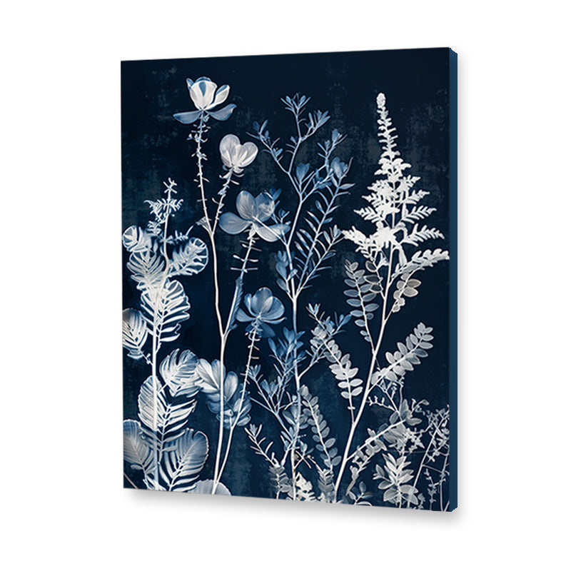 Indigo Blooms 1 Scandinavian Artwork Canvas Print for Wall