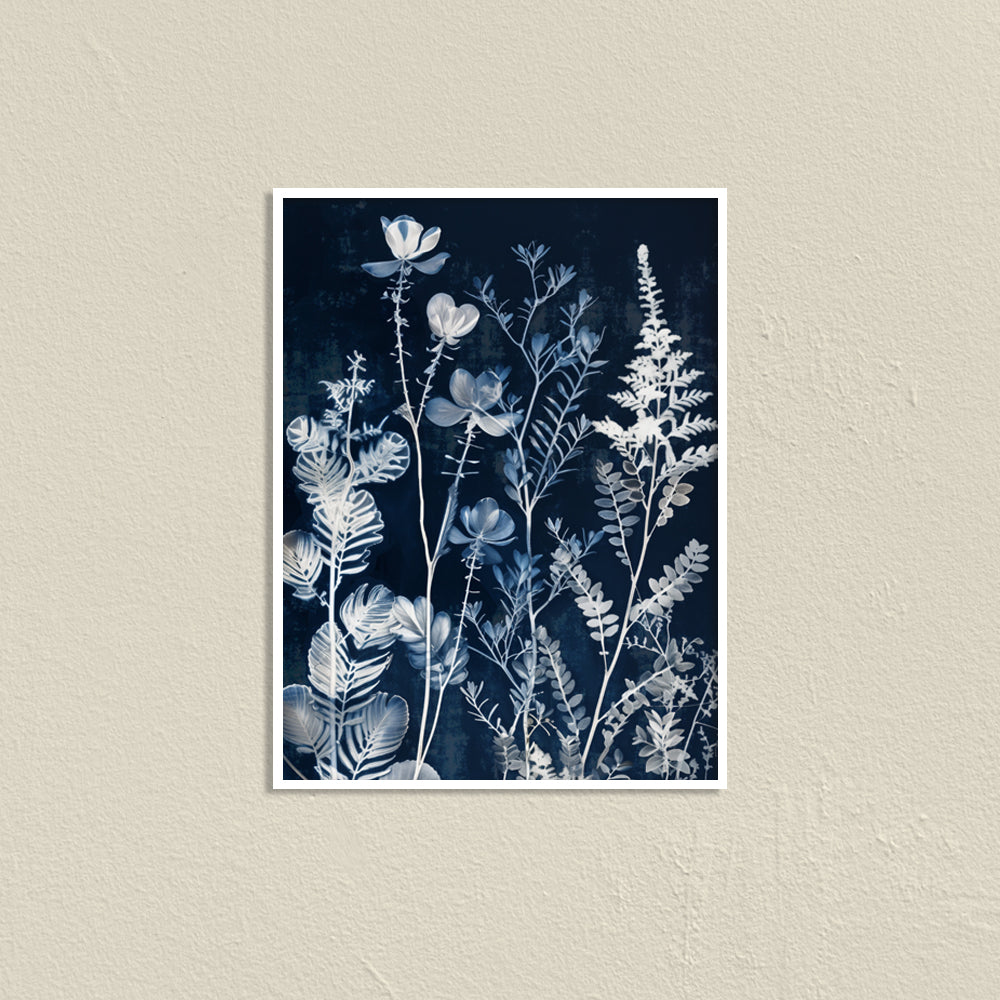 Indigo Blooms 1 Scandinavian Artwork Canvas Print for Wall
