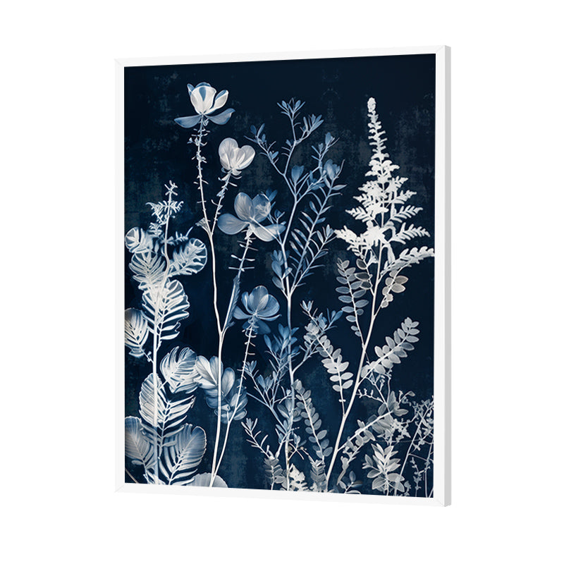 Indigo Blooms 1 Scandinavian Artwork Canvas Print for Wall