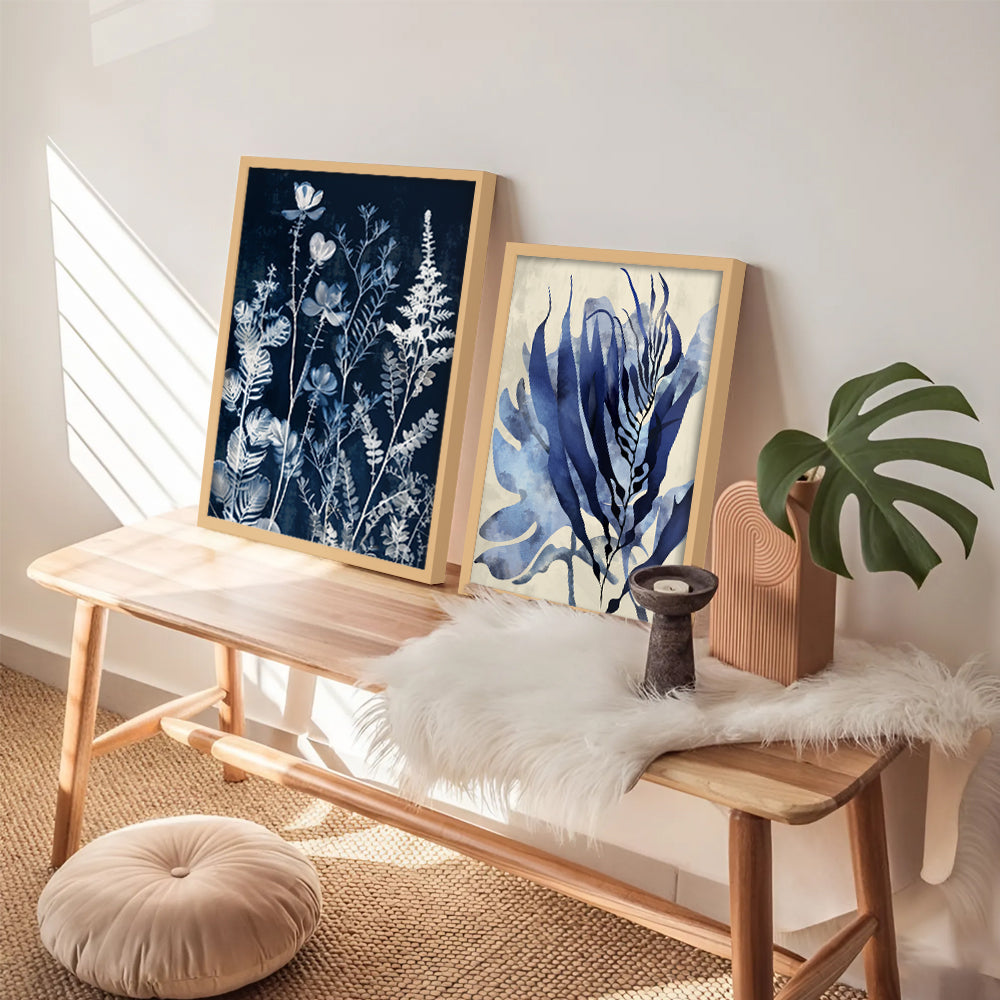 Indigo Blooms 2 Scandinavian Artwork Canvas Print for Wall