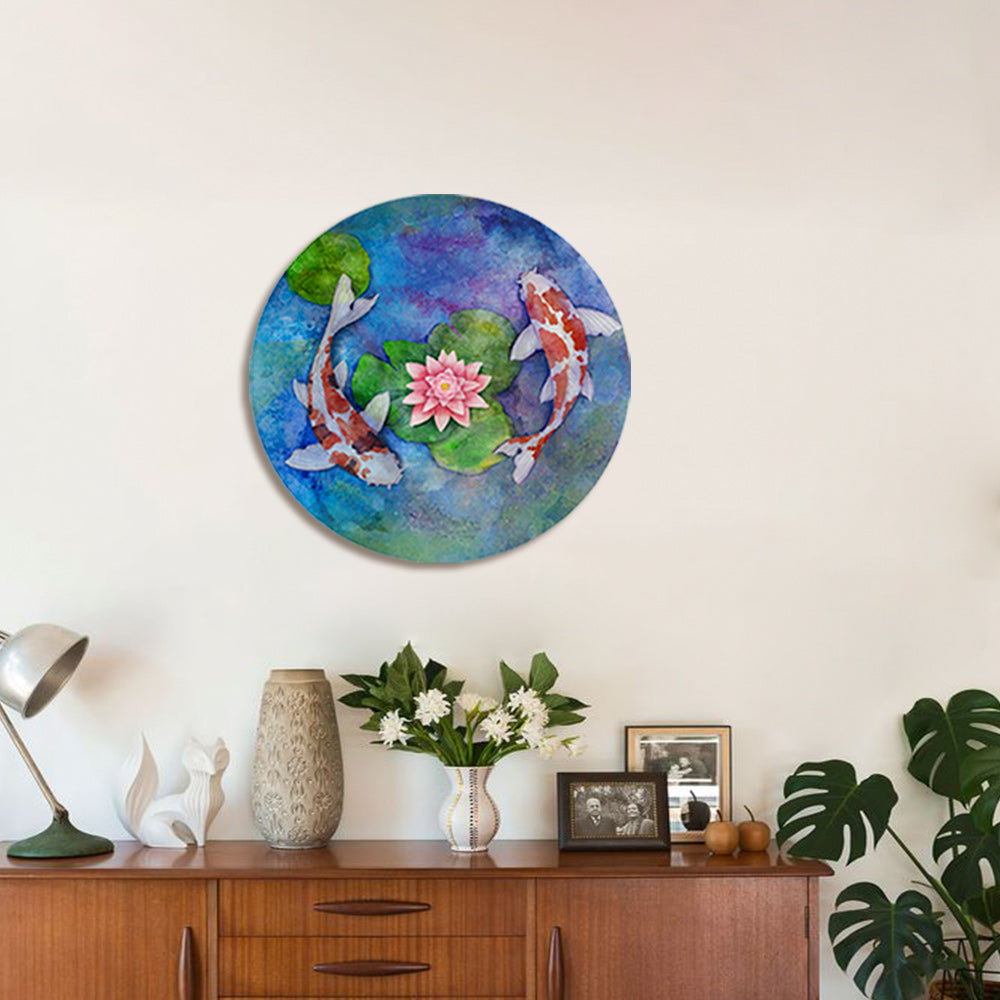 Koi Pond Watercolour Illustration Nature Artwork Canvas Wall Print
