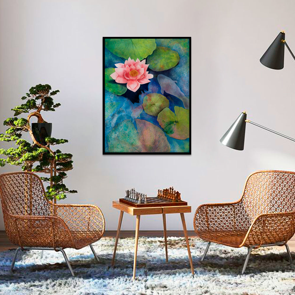 Lotus Pond Nature Artwork Canvas Wall Print
