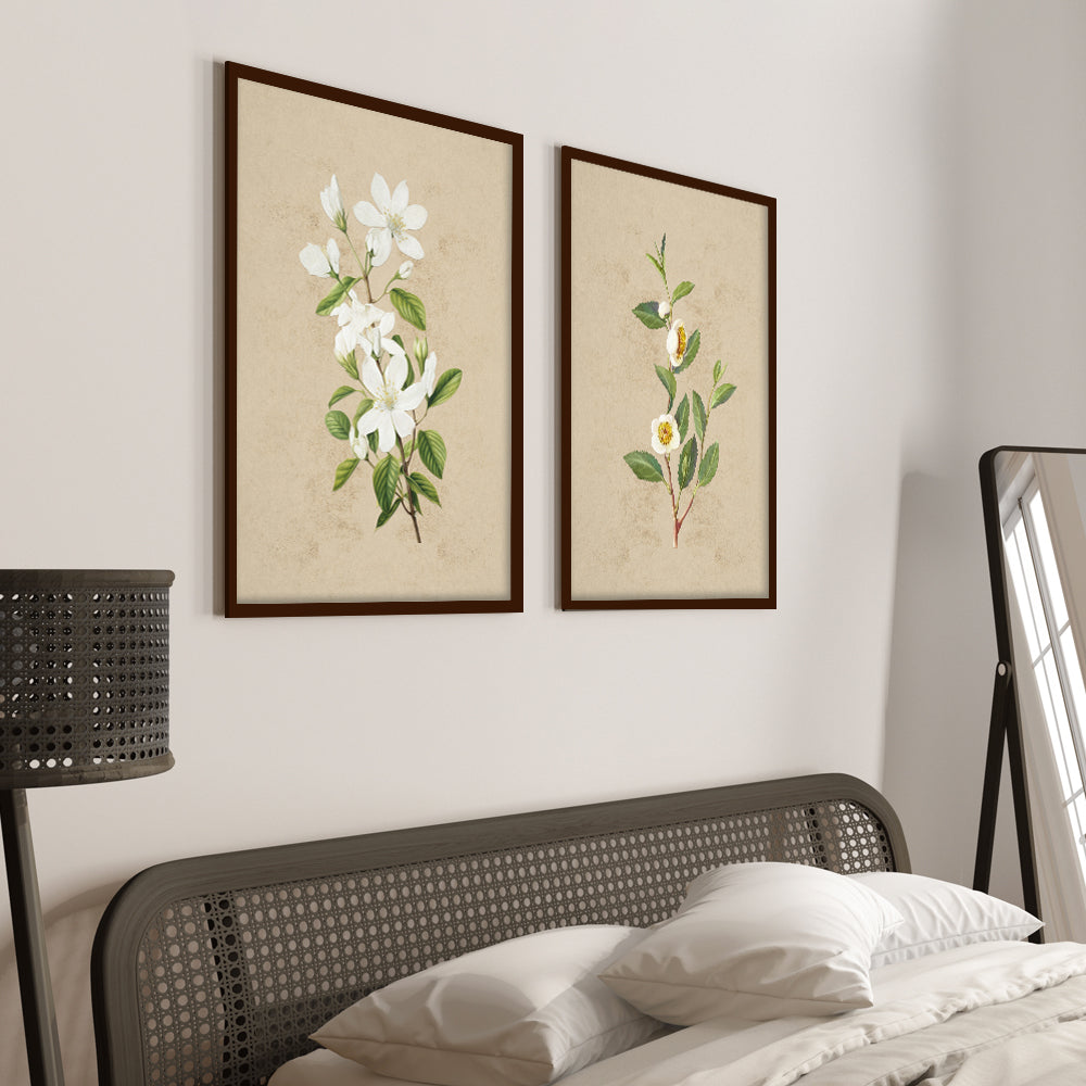 Vintage Blooms Set of 2 Nature Artwork Canvas Print for Wall