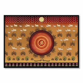 Om Contemporary Pichwai with cows Traditional Artwork Canvas Print for Wall