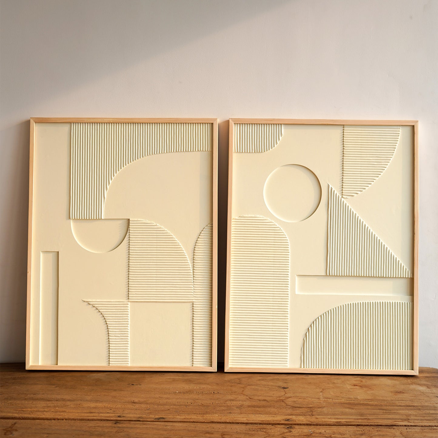 Abstract Harmonies: A Fusion of Ply and Corrugated Sheets in Modern Minimalist Art (Set Of 2)