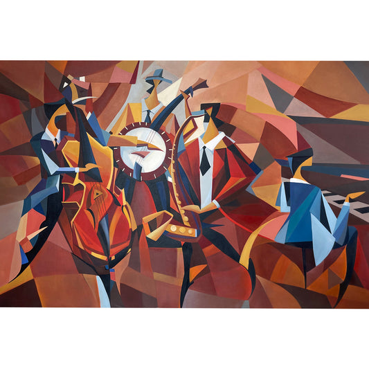 Jazz It: Men Playing Musical Instruments in Abstract Acrylic