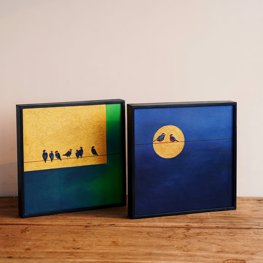 Little Birdies (Set of 2) Hand Painted Wall Art for Home Decor|  Canvas Painting Artwork for Wall | Wall Decor | Wall Painting for Cafe, Restaurant, Living Room, Home Decor