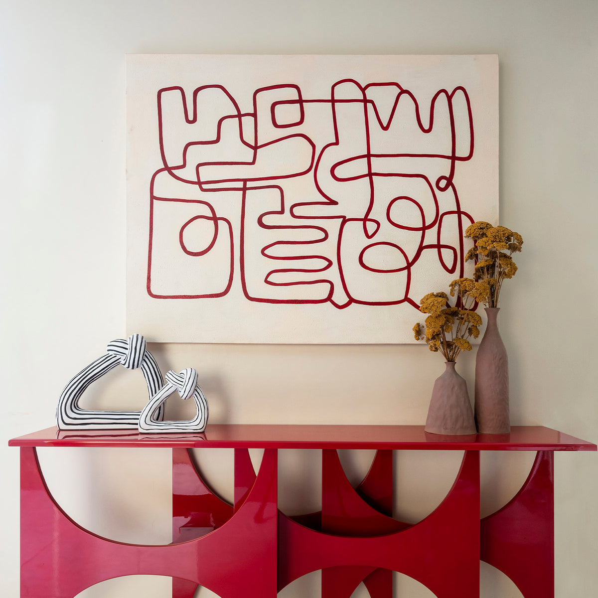 Maze of Vermilion Abstract Wall Painting Canvas