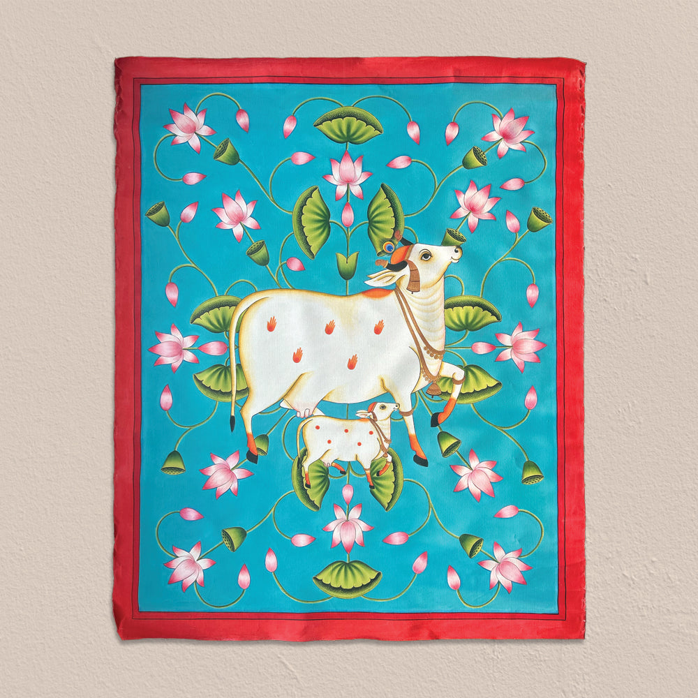Pichwai Cow and Calf Traditional Wall Painting Canvas