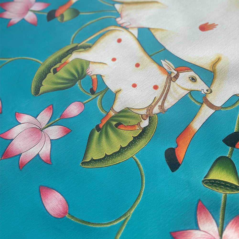 Pichwai Cow and Calf Traditional Wall Painting Canvas