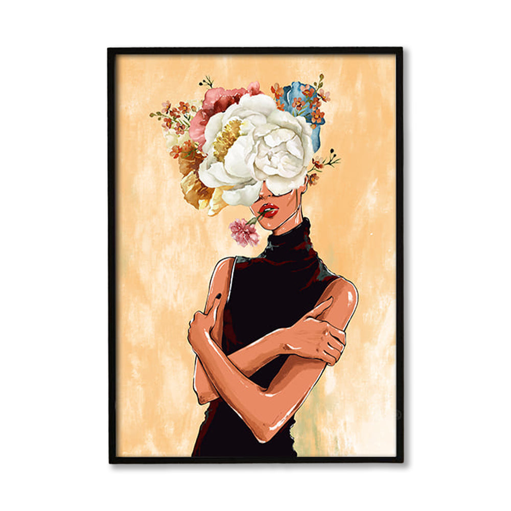 Poised Floral Girl Pop Artwork Canvas Print for Wall