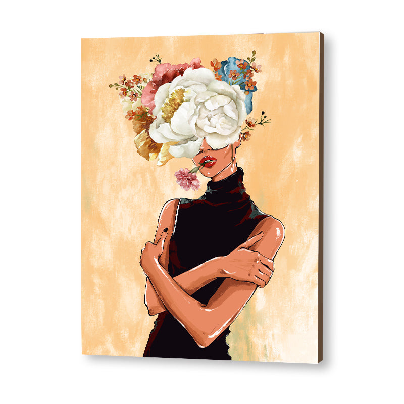 Poised Floral Girl Pop Artwork Canvas Print for Wall