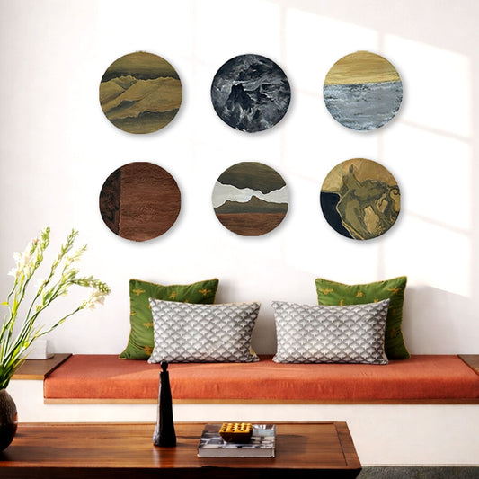 Gilded Terrains – Metallic Painting on MDF Base (Set of 6 Round)