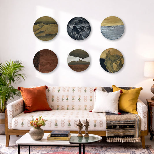 Gilded Terrains – Metallic Painting on MDF Base (Set of 6 Round)