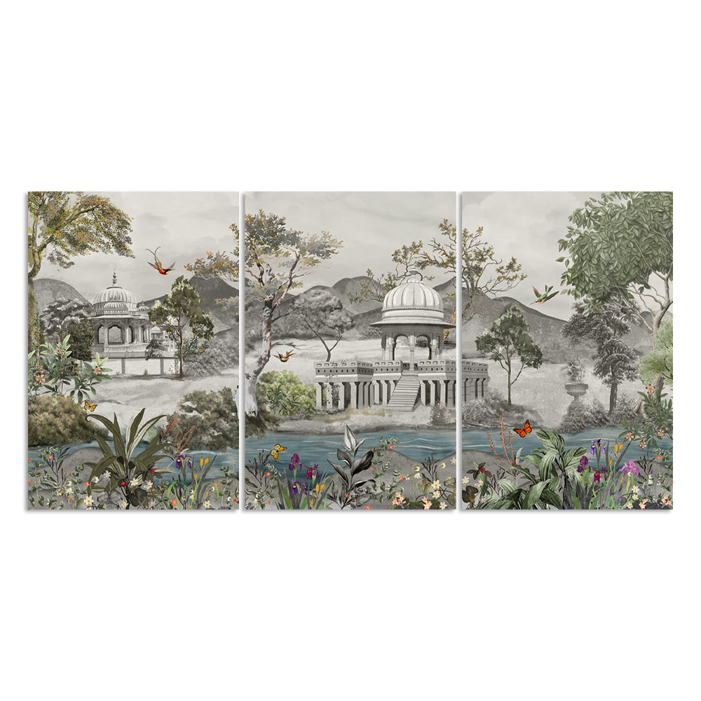 Royal Bagh set of 3 Traditional Artwork Canvas Print for Wall