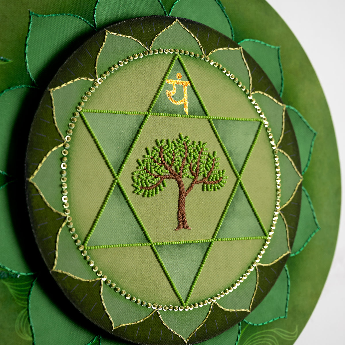 Seven Chakras - Anahata Chakra with Embroidery Canvas Wall Artwork