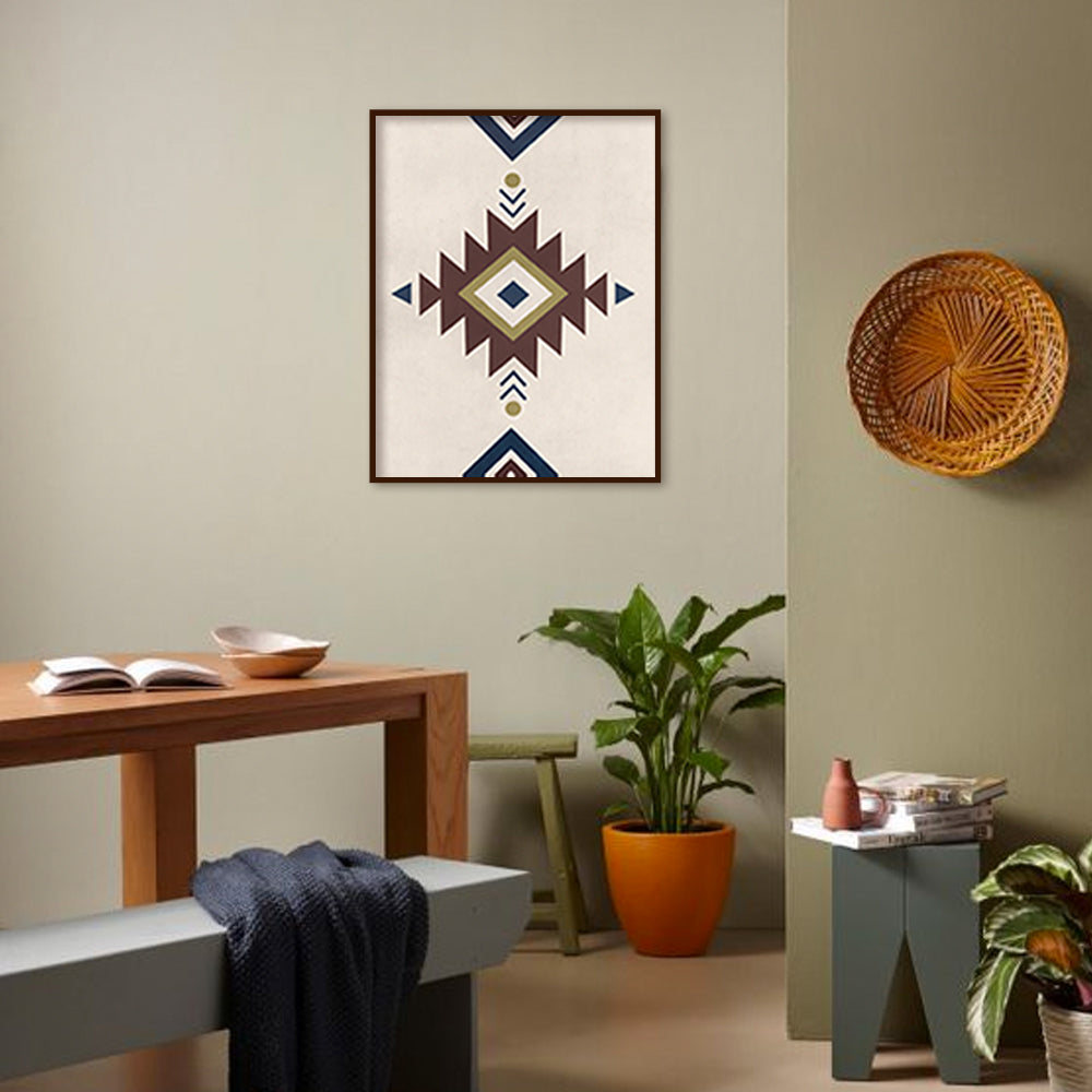 Earthy Geometric Aztec 2 Scandinavian Canvas Wall Art Print shown in a room