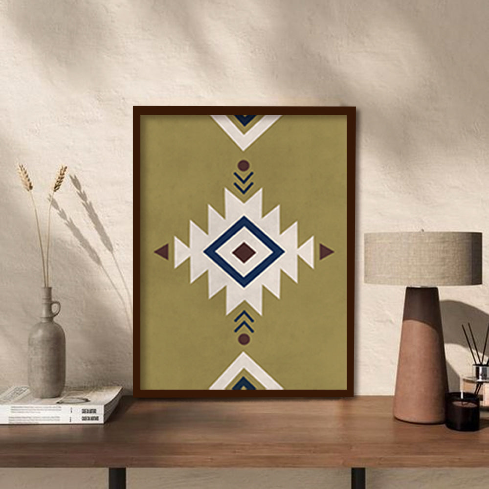Earthy Geometric Aztec 3 Scandinavian Canvas Wall Art Print shown in a room