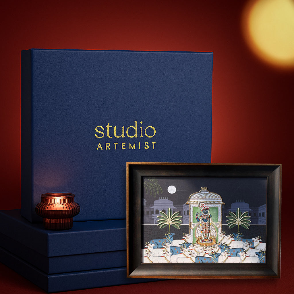 Srinathji Pichwai Midnight Blue (Landscape) Artwork with Gift Box