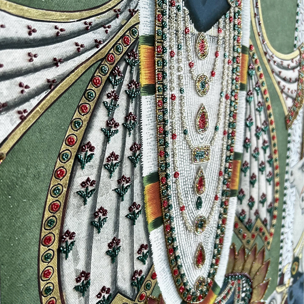 Shrinathji Pichwai with Embroidery Canvas Wall Artwork | Brass