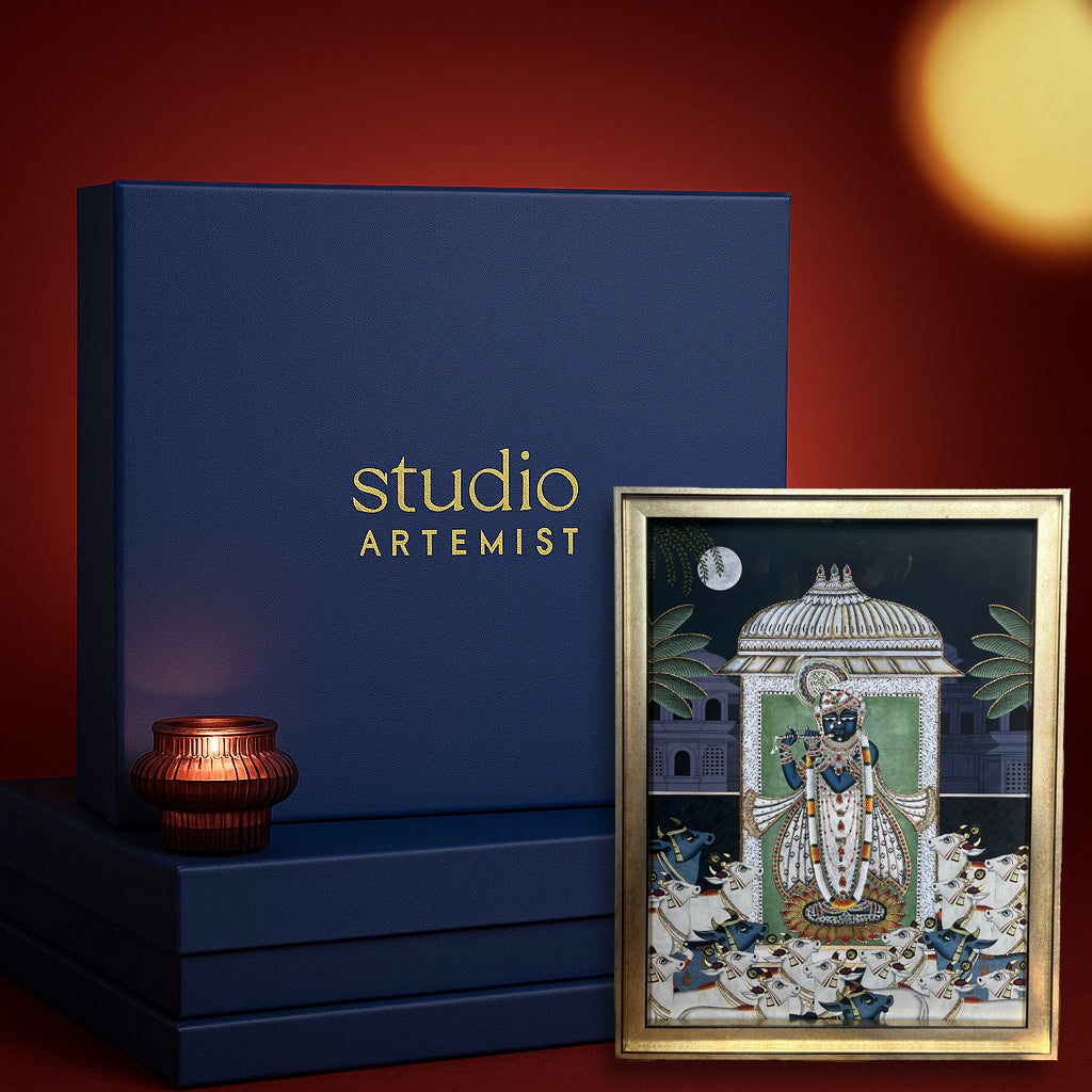 Srinathji Pichwai Midnight Blue - Vertical Artwork with Gift Box