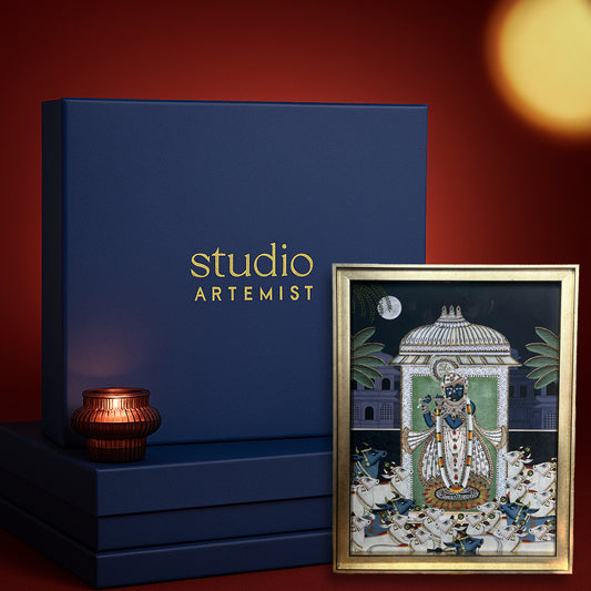 Srinathji Pichwai Midnight Blue - Vertical Artwork with Gift Box