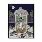 Shrinathji & Cows No. 1 – Blue Traditional Artwork Canvas Print for Wall