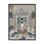 Shrinathji & Cows 2 - Beige Traditional Artwork Canvas Print for Wall