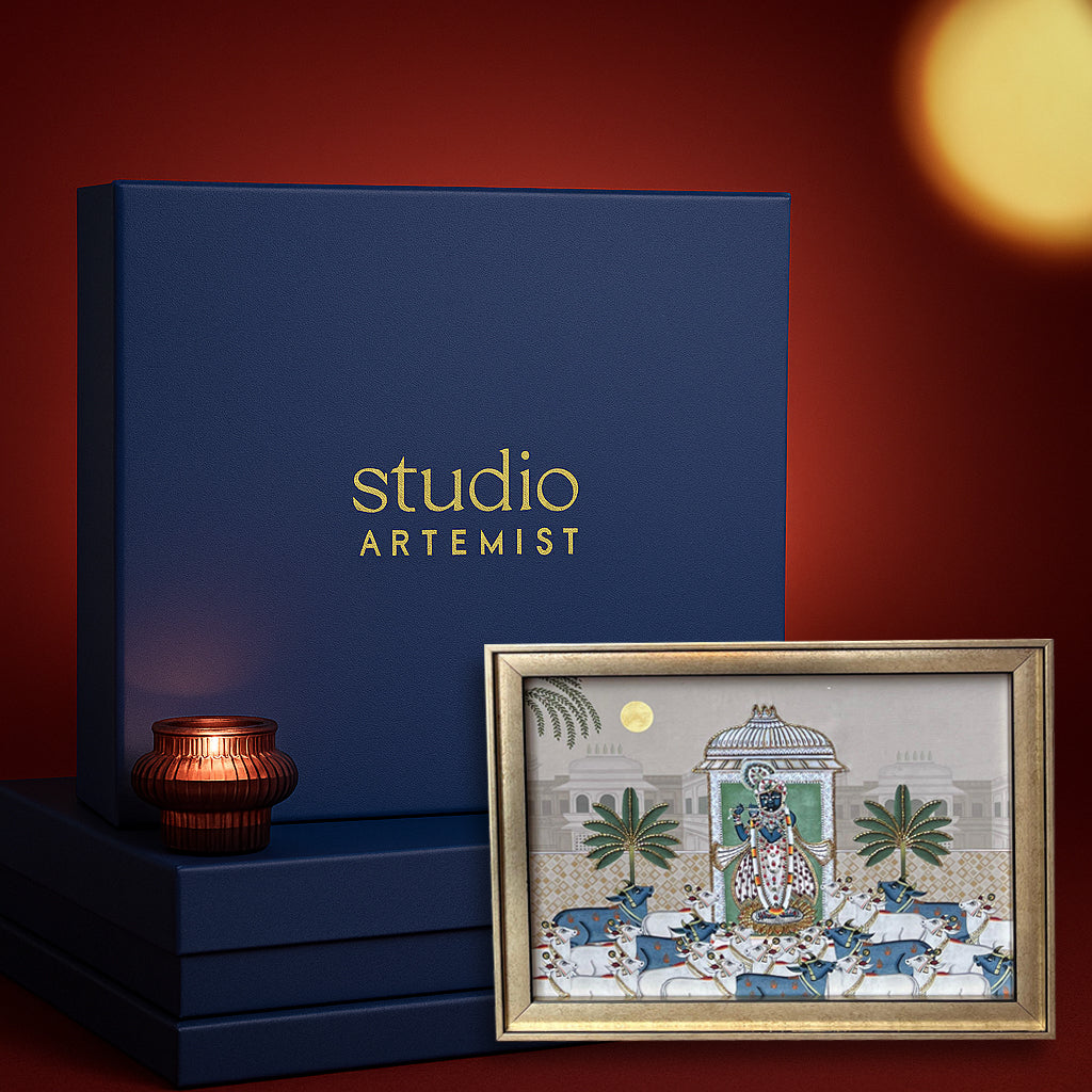 Srinathji Pichwai – Ivory (Landscape) Artwork with Gift Box