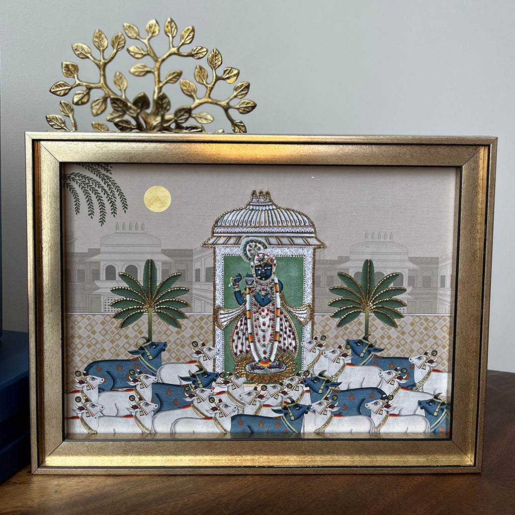 Srinathji Pichwai – Ivory (Landscape) Artwork with Gift Box